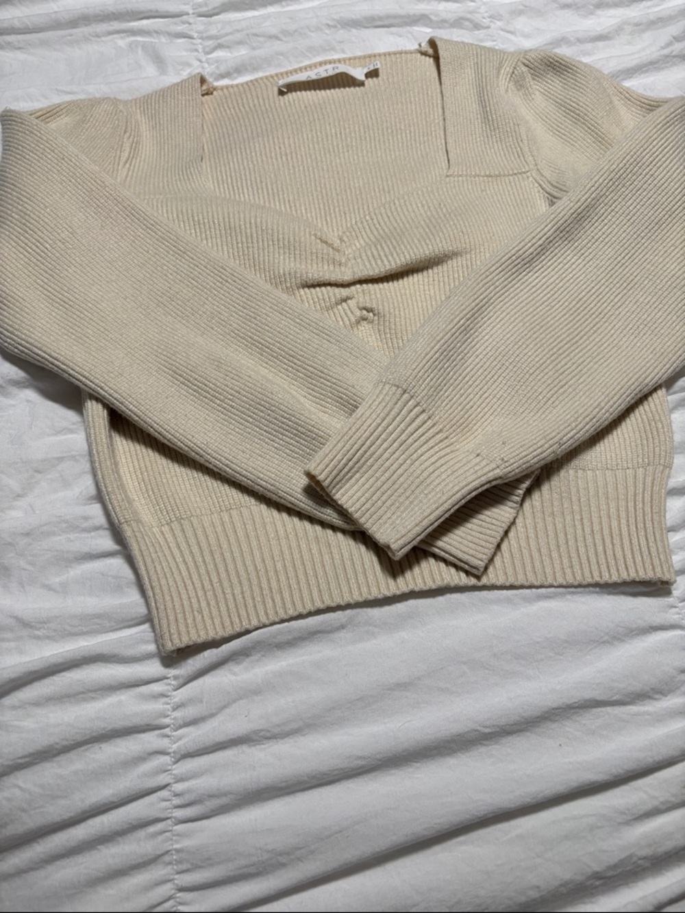 ASTR Cream Ribbed V-Neck Sweater